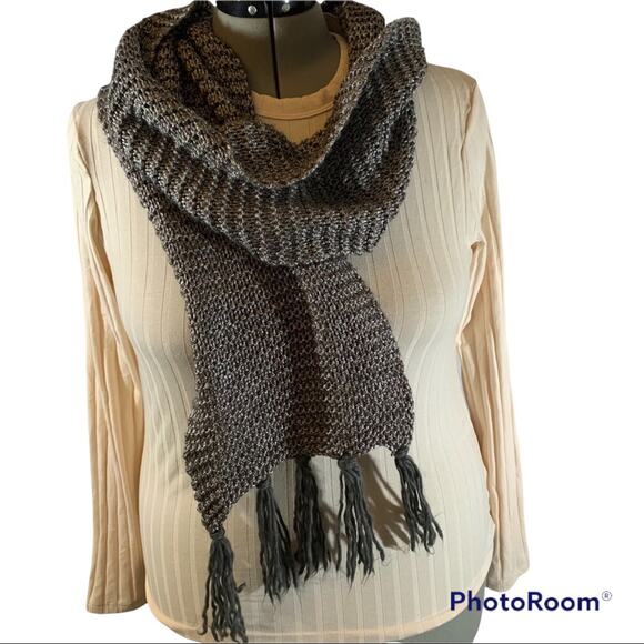 Divided by H&M Knit Scarf Dark Metallic Gray Fringe 78" x 10" Minimalist Neutral - Picture 2 of 2
